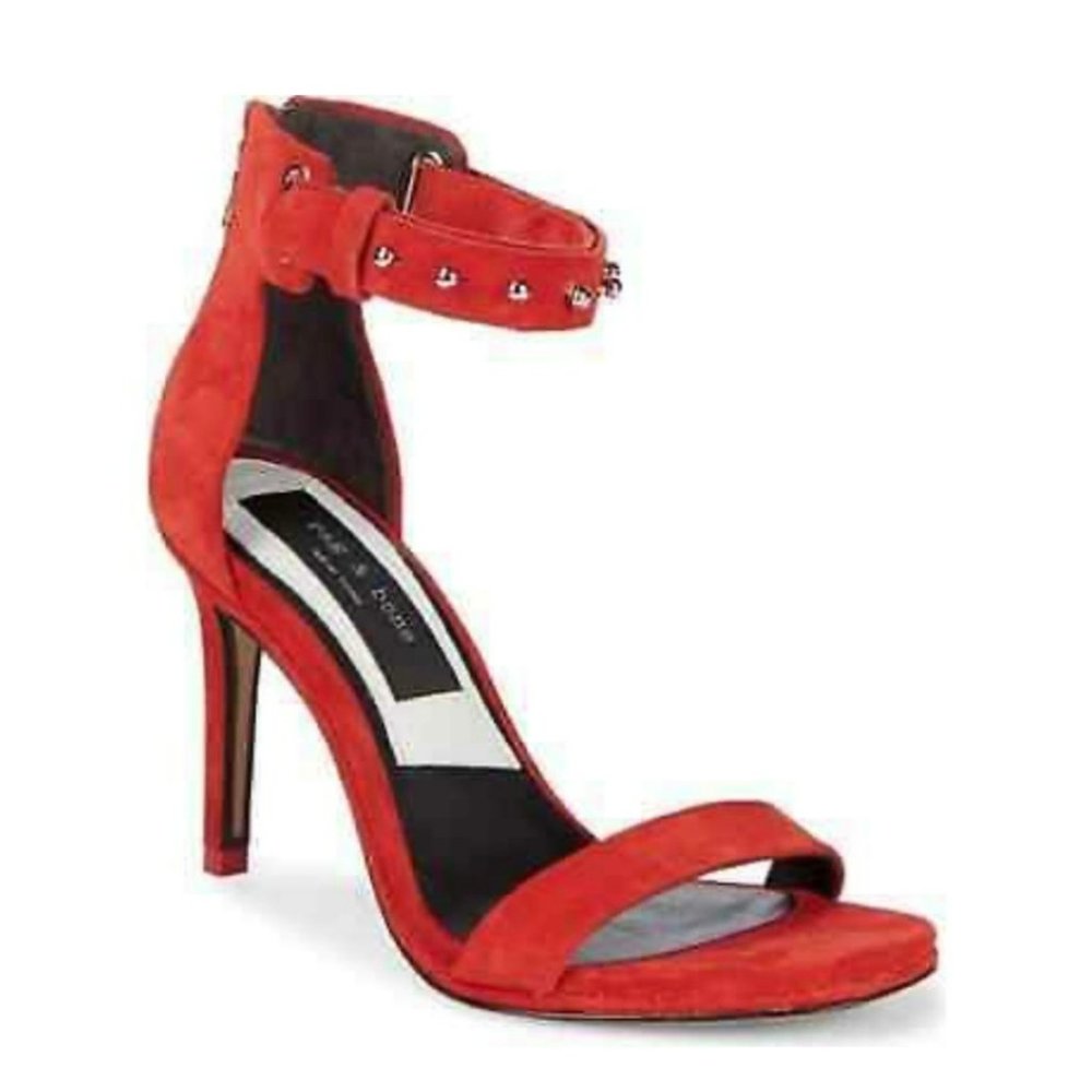 Rag and Bone Tamira Studded Ankle Suede Burnt Red Heels
